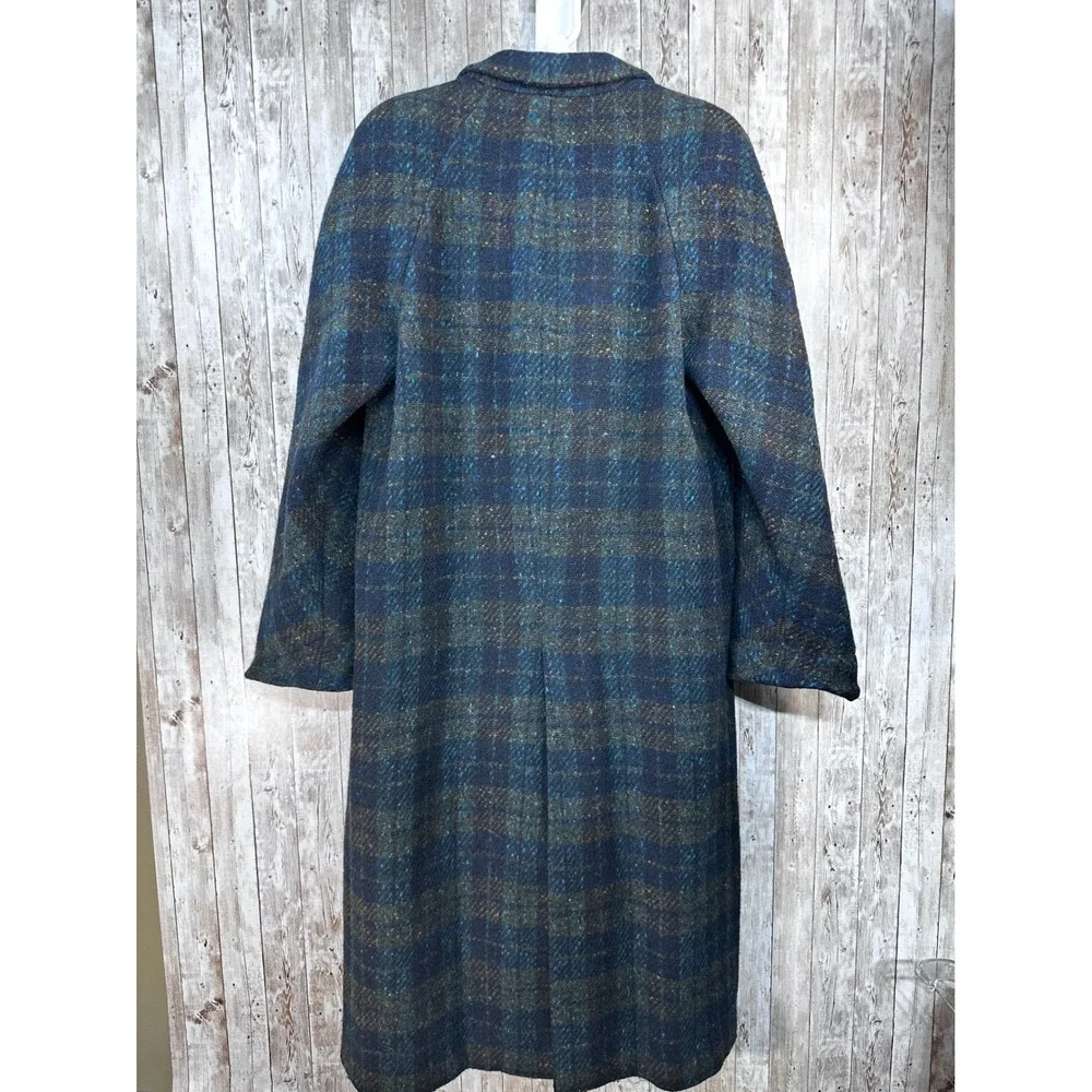 Burberrys '80's Italian Vintage 100%‎ Wool Coat Blue and Orange Plaid Size 16 - Picture 5 of 7